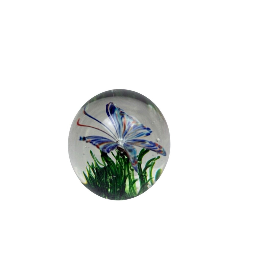 Dynasty Gallery Art Glass Hand Blown Small  Blue Butterfly Diameter 3"